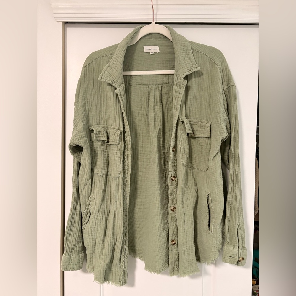 Thread & Supply Sage Green Textured Button Shacket
